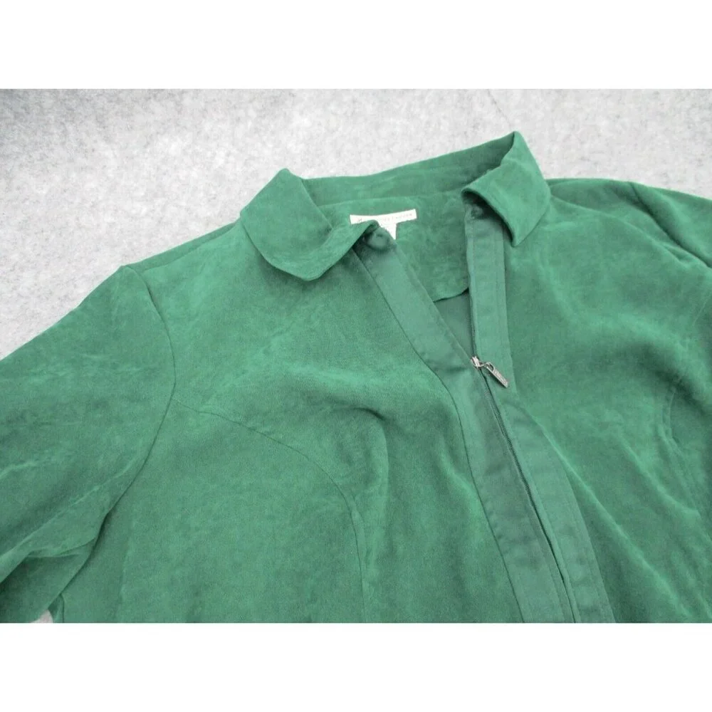 JM Collection Womens Blazer 18W Green Zip Up Long Sleeves Preppy Zip Pockets